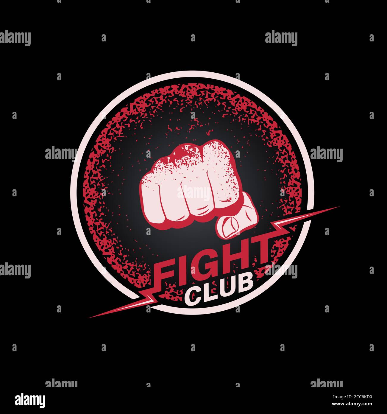 Faust mit Blutflecken im Kreis. Emblem Fight Club. Logo. Konzept der gemischten Kampfkunst. Die Presse auf einem T-Shirt. Vektorgrafik. Stock Vektor