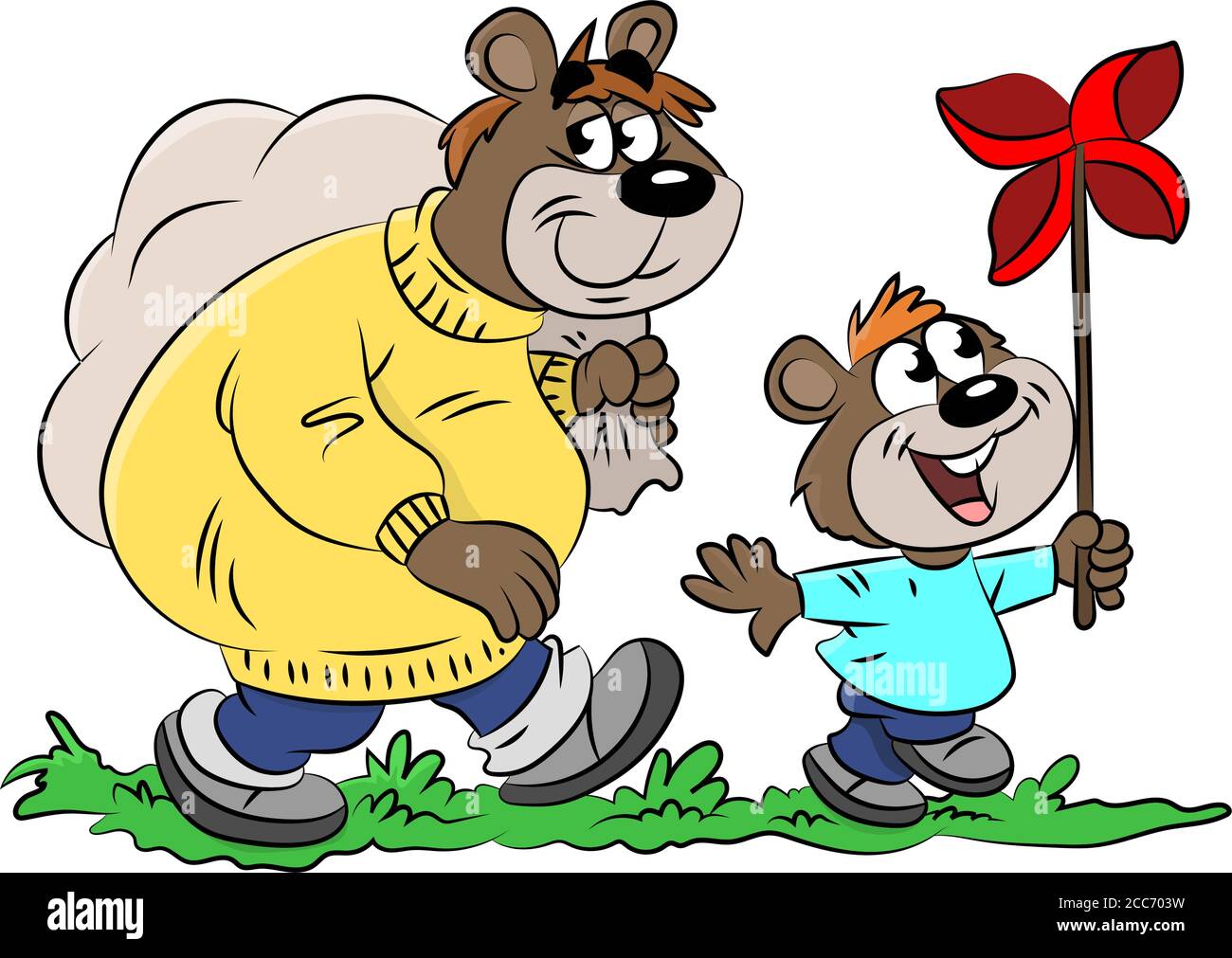 Cartoon Bären, Vater und Sohn, gehen für einen Spaziergang, um einige Zeit zusammen Vektorgrafik zu verbringen Stock Vektor