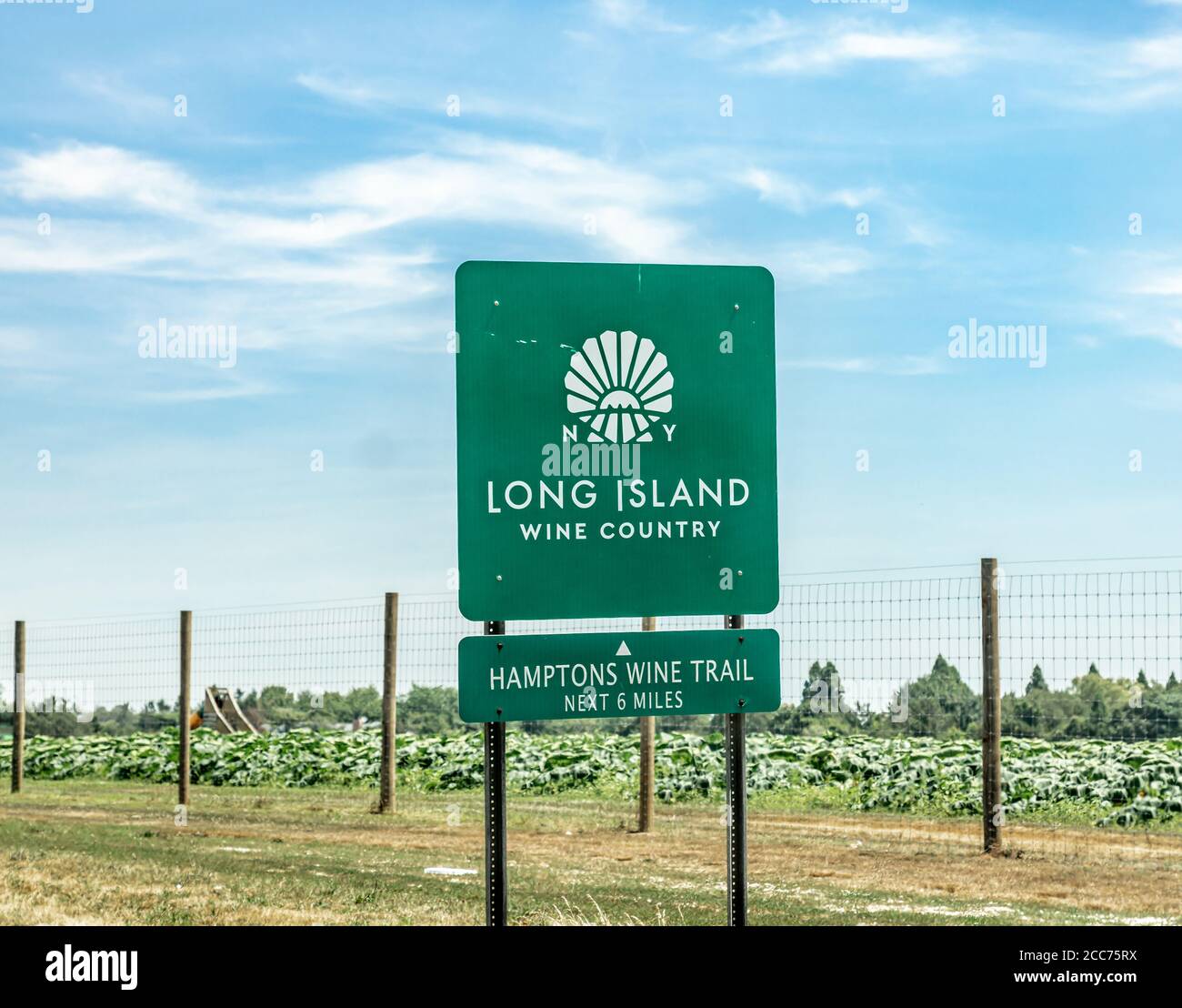 Straßenschild auf 27, Long Island Wine Country, Hamptons Wine Trail, Water Mill, NY Stockfoto