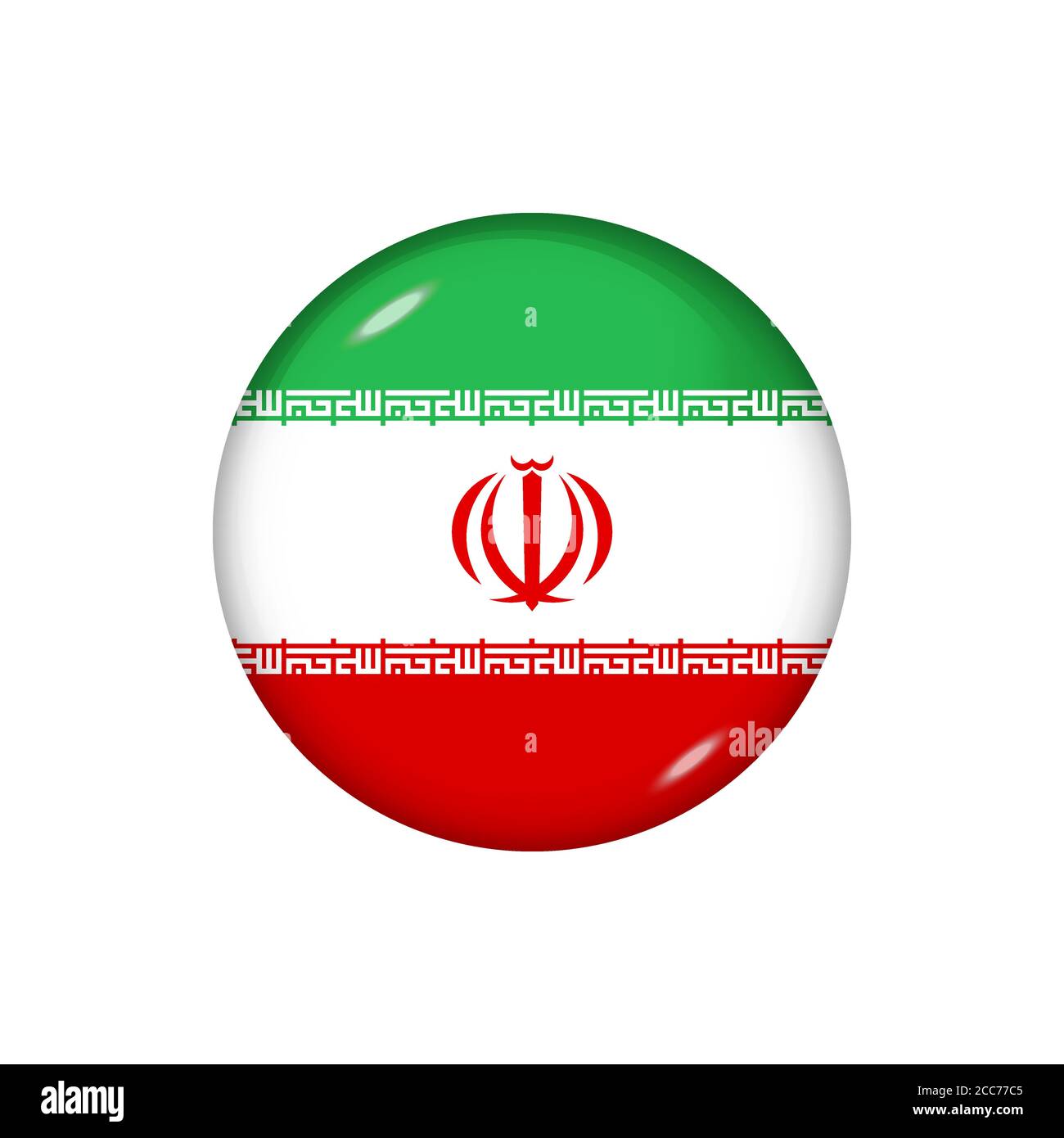 Runde Flagge des Iran. Vektorgrafik. Knopf, Symbol, glänzendes Emblem Stock Vektor