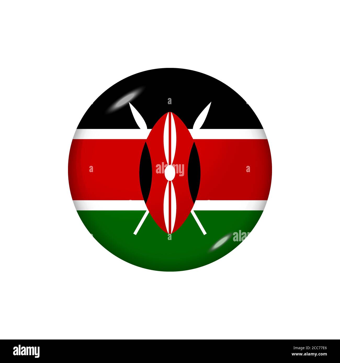 Runde Flagge Kenias. Vektorgrafik. Knopf, Symbol, glänzendes Emblem Stock Vektor