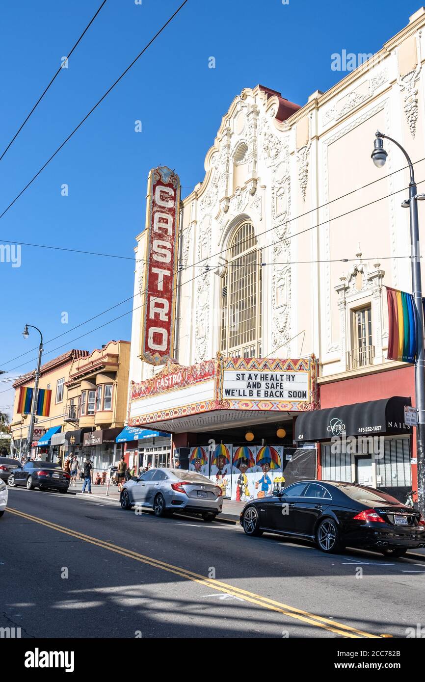 Das Castro Theater in San Francisco, CA wurde von Timothy L. Pflueger entworfen und wurde 1922 erbaut. Es ist wegen der Gesundheitskrise von Covid-19 vorübergehend geschlossen Stockfoto
