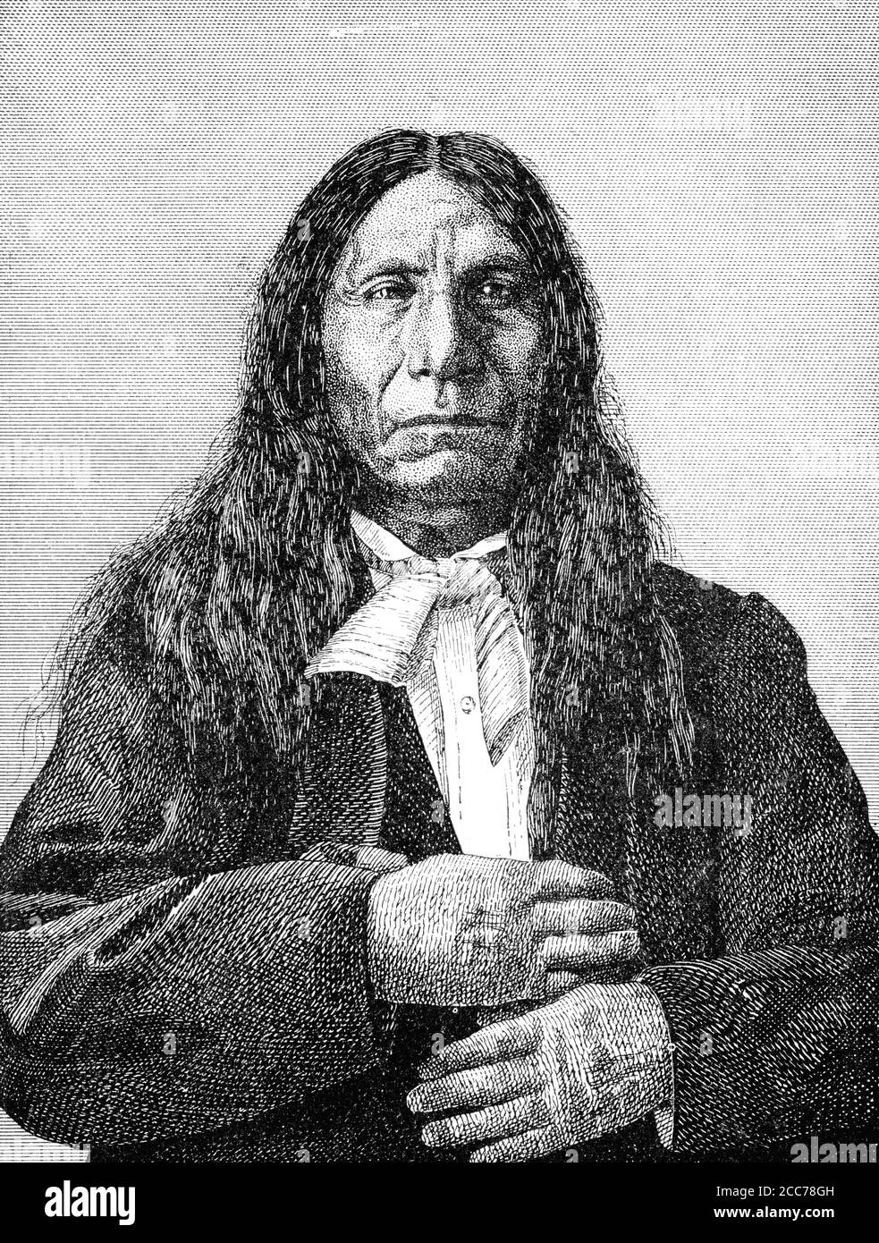 Ein eingraviertes USA-Portrait von Red Cloud einem Eingeborenen American Red Indian Chief der Sioux Stamm aus einem Viktorianisches Buch datiert 1880, das nicht mehr ist Stockfoto