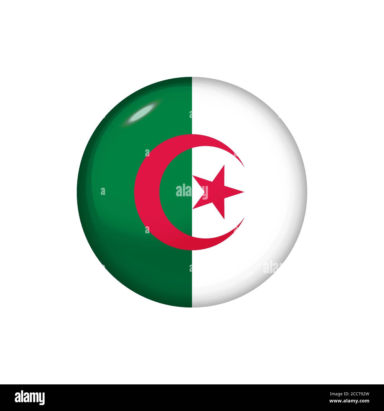 Runde Flagge von Algerien. Vektorgrafik. Knopf, Symbol, glänzendes Emblem Stock Vektor