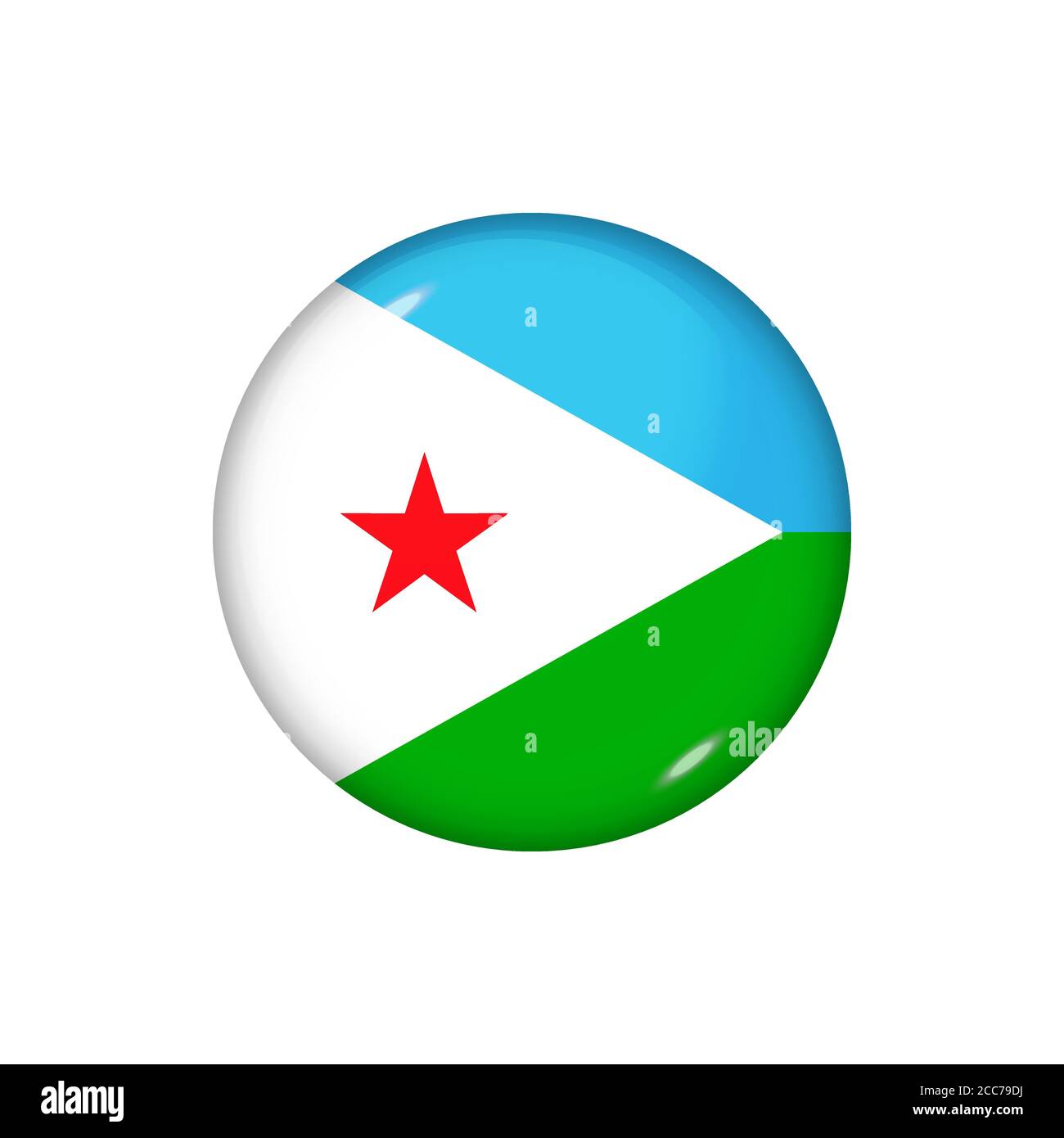 Runde Flagge von Dschibuti. Vektorgrafik. Knopf, Symbol, glänzendes Emblem Stock Vektor