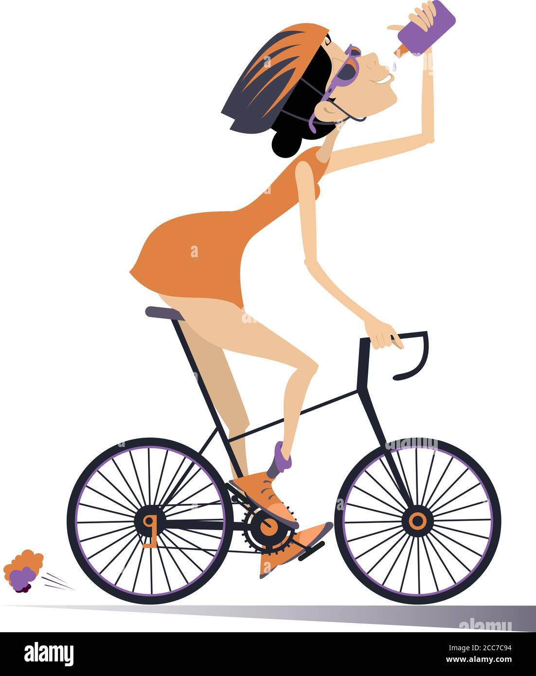 Radfahrer fährt ein Fahrrad und trinkt Wasser isoliert Illustration.Cartoon  Radfahrer Frau im Helm fährt ein Fahrrad und Getränke isoliert Auf weißem  illustrr Stock-Vektorgrafik - Alamy