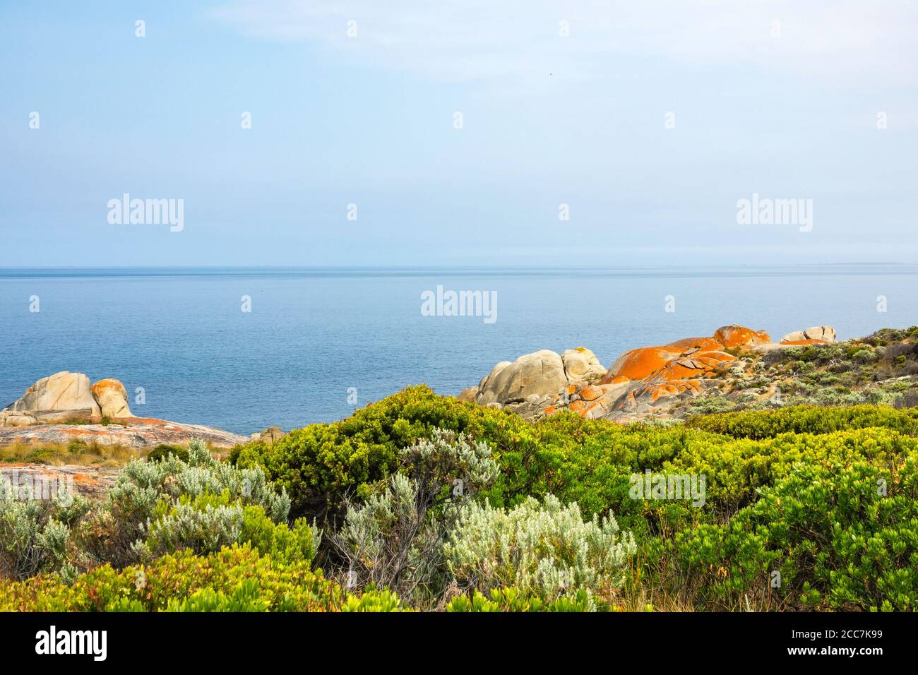 Granitfelsen entlang der Küste von Trousers Point, Flinders Island, Furneaux Group, Tasmanien Stockfoto