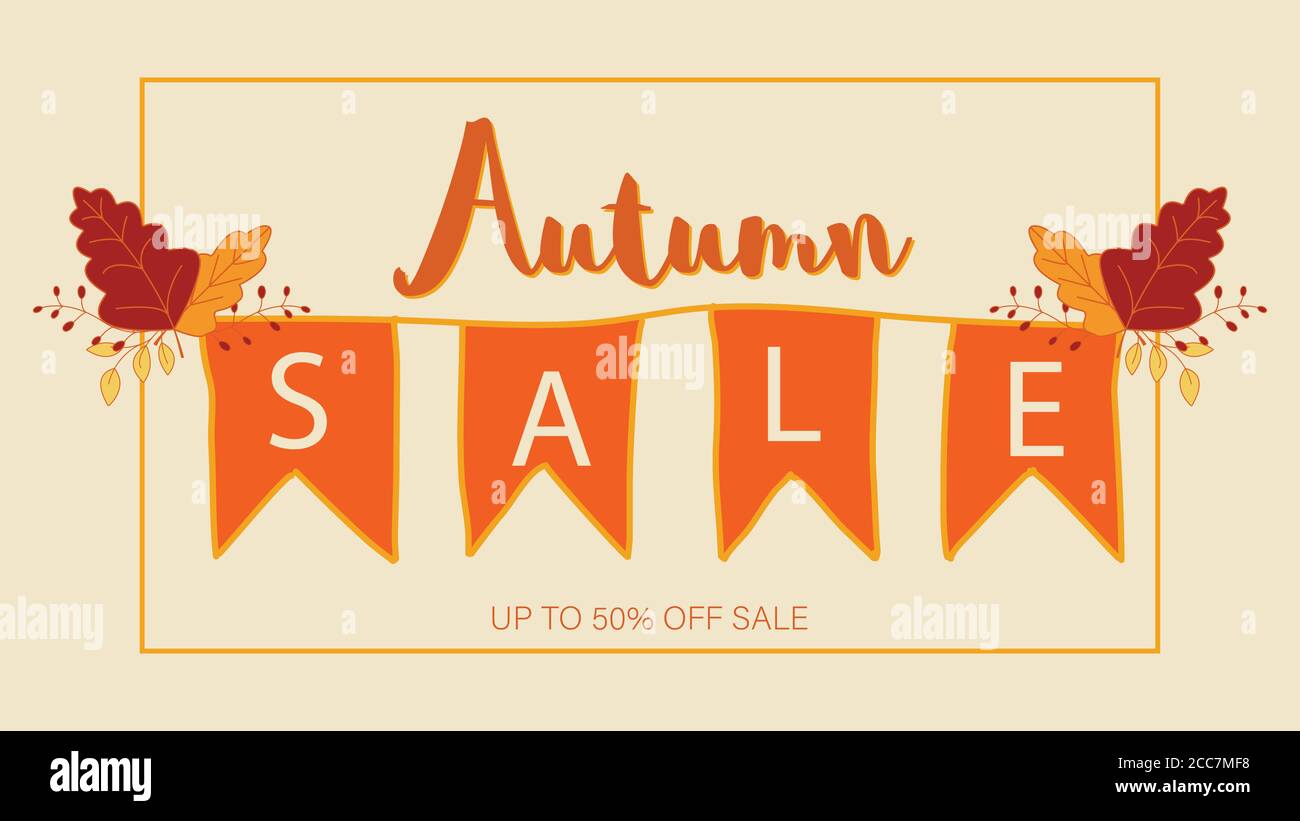 Herbst Verkauf Hintergrund Layout dekorieren mit Blättern für den Verkauf einkaufen. Banner für Herbst Verkauf aus Blättern.Herbst Verkauf Flyer Vorlage mit Schriftzug. Br Stock Vektor