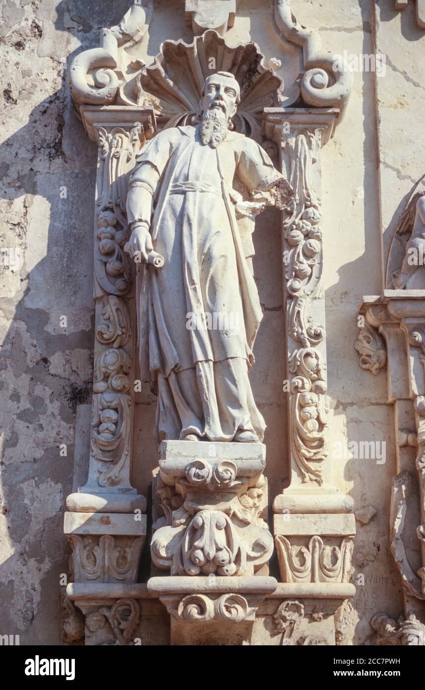 San Jose Mission, San Antonio, Texas, USA. Heiliger Joaquin, Vater der Jungfrau Maria. Stockfoto
