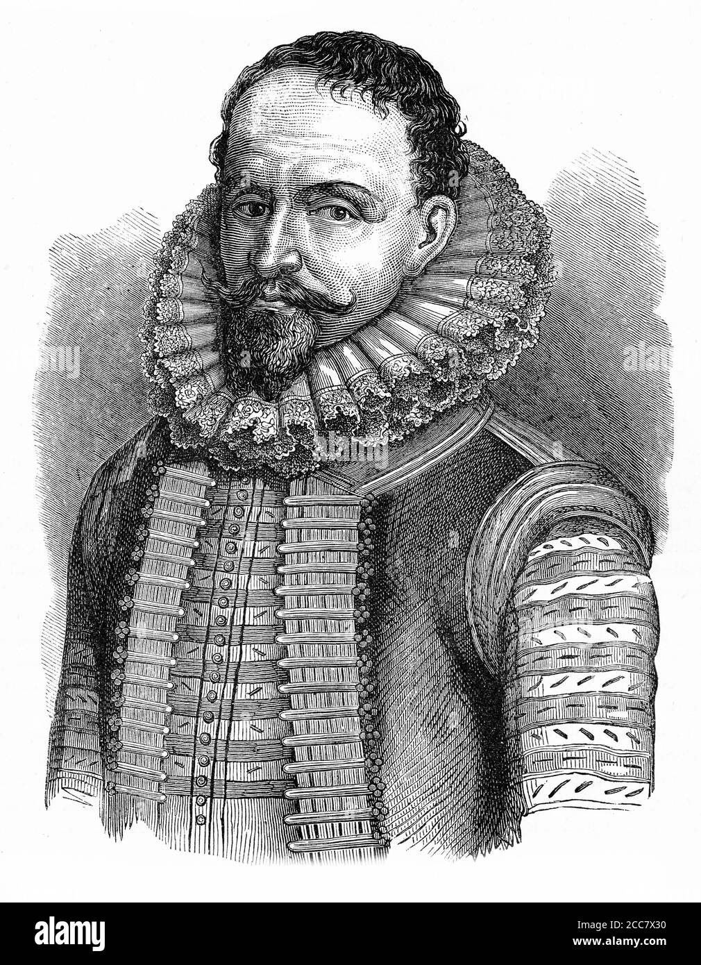 Maurice von Orange (1567 – 1625) Stadthalter aller Provinzen der niederländischen Republik mit Ausnahme von Friesland von 1585 frühestens bis zu seinem Tod im Jahr 1625. Bevor er Prinz von Oranien wurde, war er als Maurice von Nassau bekannt. Stockfoto