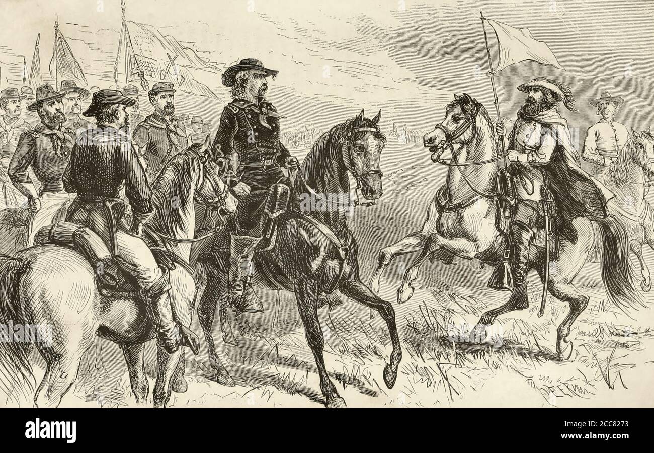 General Custer erhält die erste Flagge des Waffenstillstands auf die Kapitulation von General Lee - Appomattox, American Civil war Stockfoto