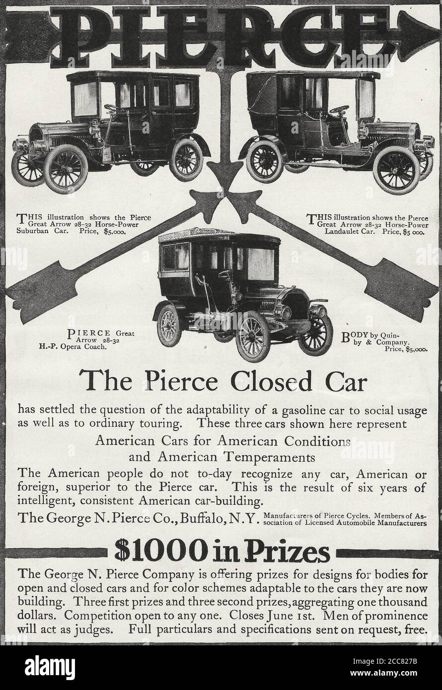 Werbung für den Pierce Closed Car, um 1920 Stockfoto