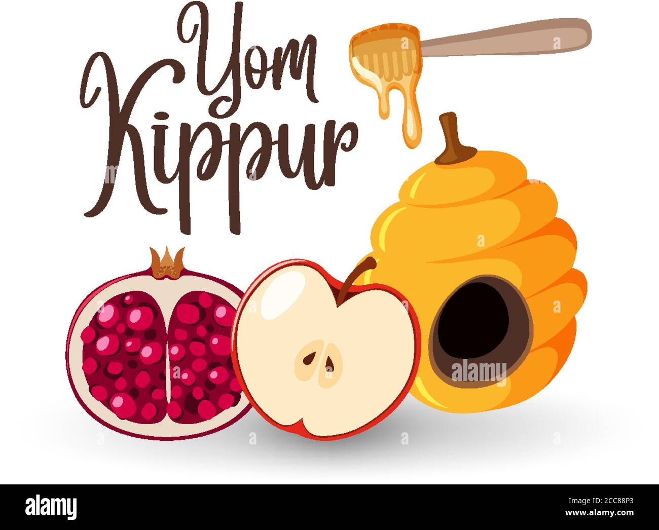 Yom Kippur Logo Grußkarte Vorlage oder Hintergrund mit Honig Und Granatapfel Illustration Stock Vektor