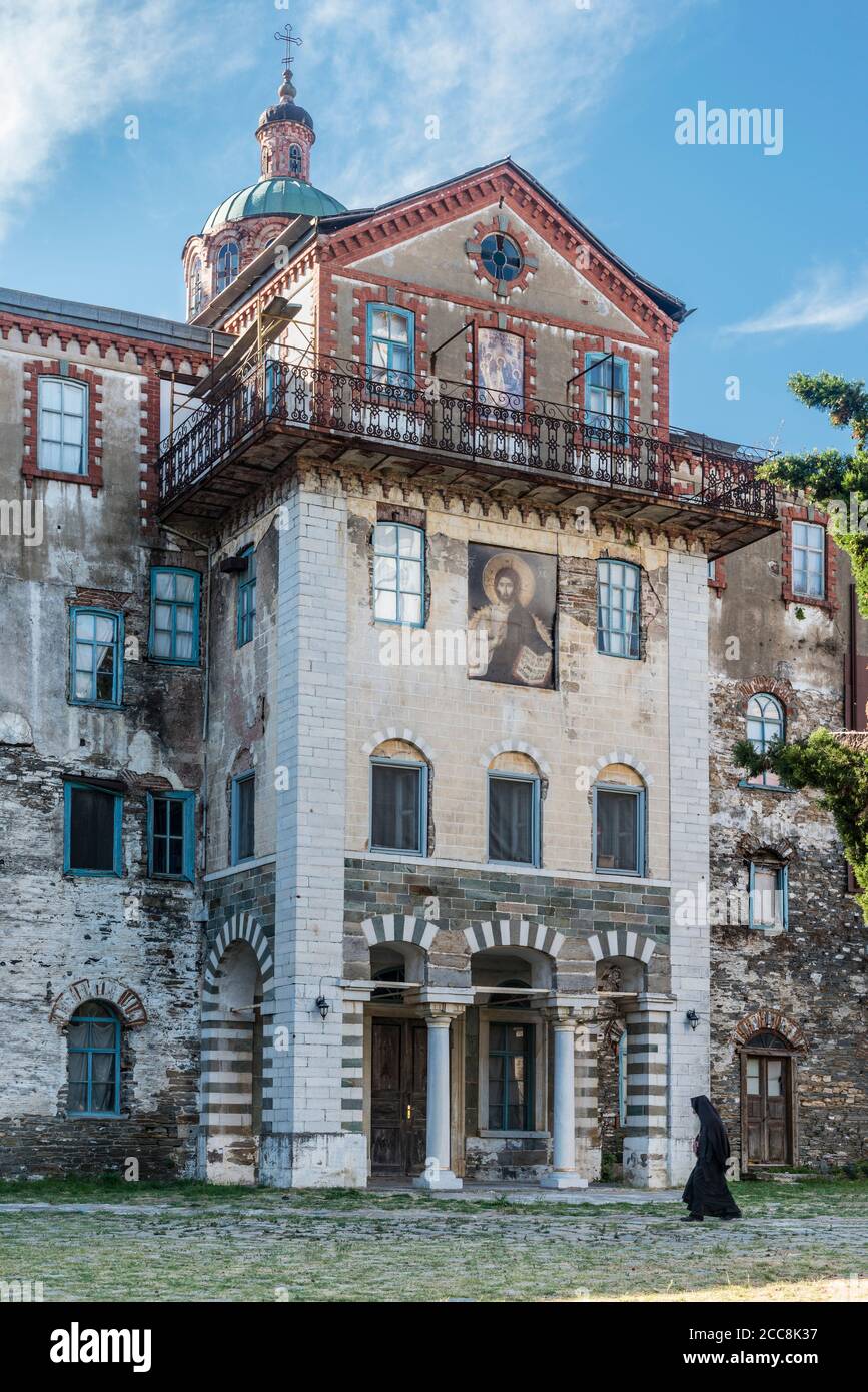 Die Skete von Saint Andrew bei Karyes auf der Halbinsel Athos, Mazedonien, Nordgriechenland Stockfoto