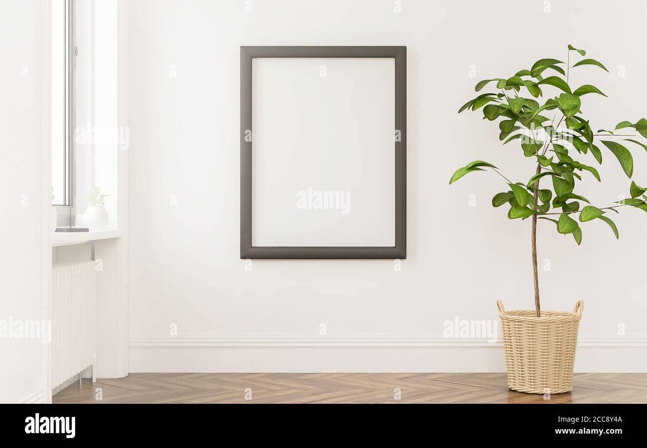 Posterrahmen Mock up lieber ein Fenster mit Pflanzen 3d Rendering Stockfoto