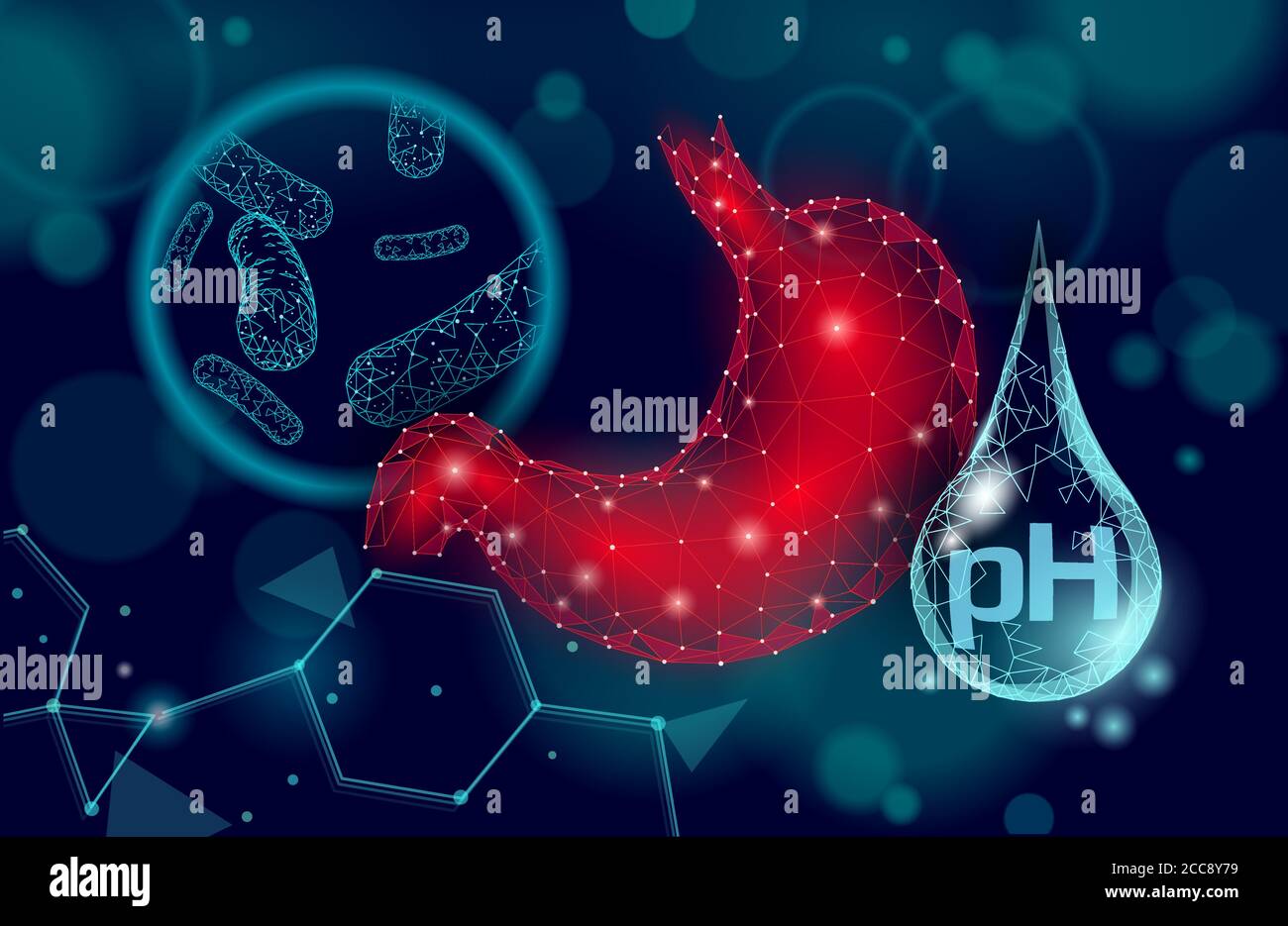 Humane Magen mikroskopisch kleine 3D-Polypropytika machen Probiotika. Gesunde normale Verdauungsflora des menschlichen Darms. Allergische Immunität der modernen Wissenschaftsmedizin Stock Vektor