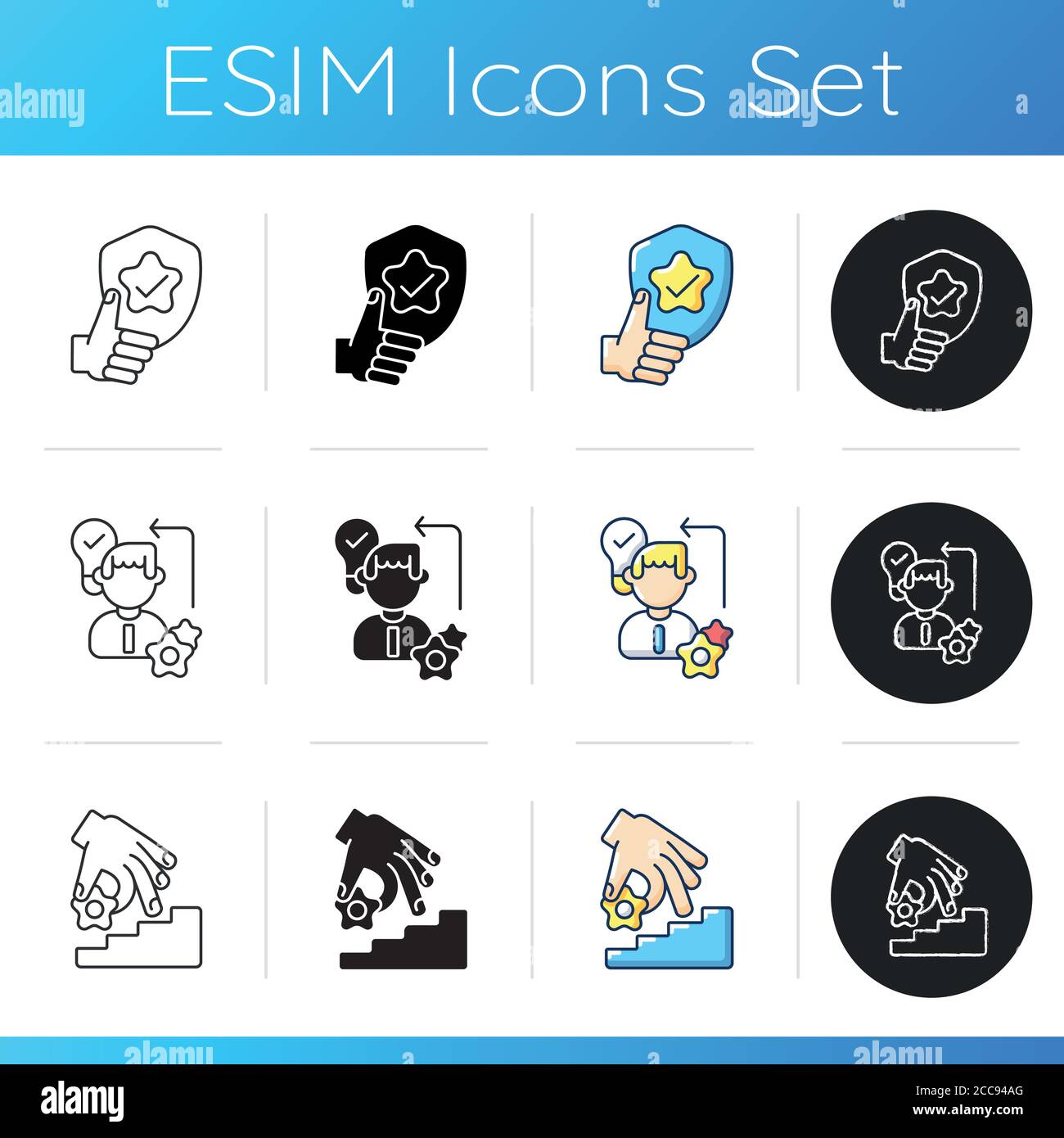 Symbole für die Entwicklung von beruflichen Fähigkeiten festgelegt Stock Vektor