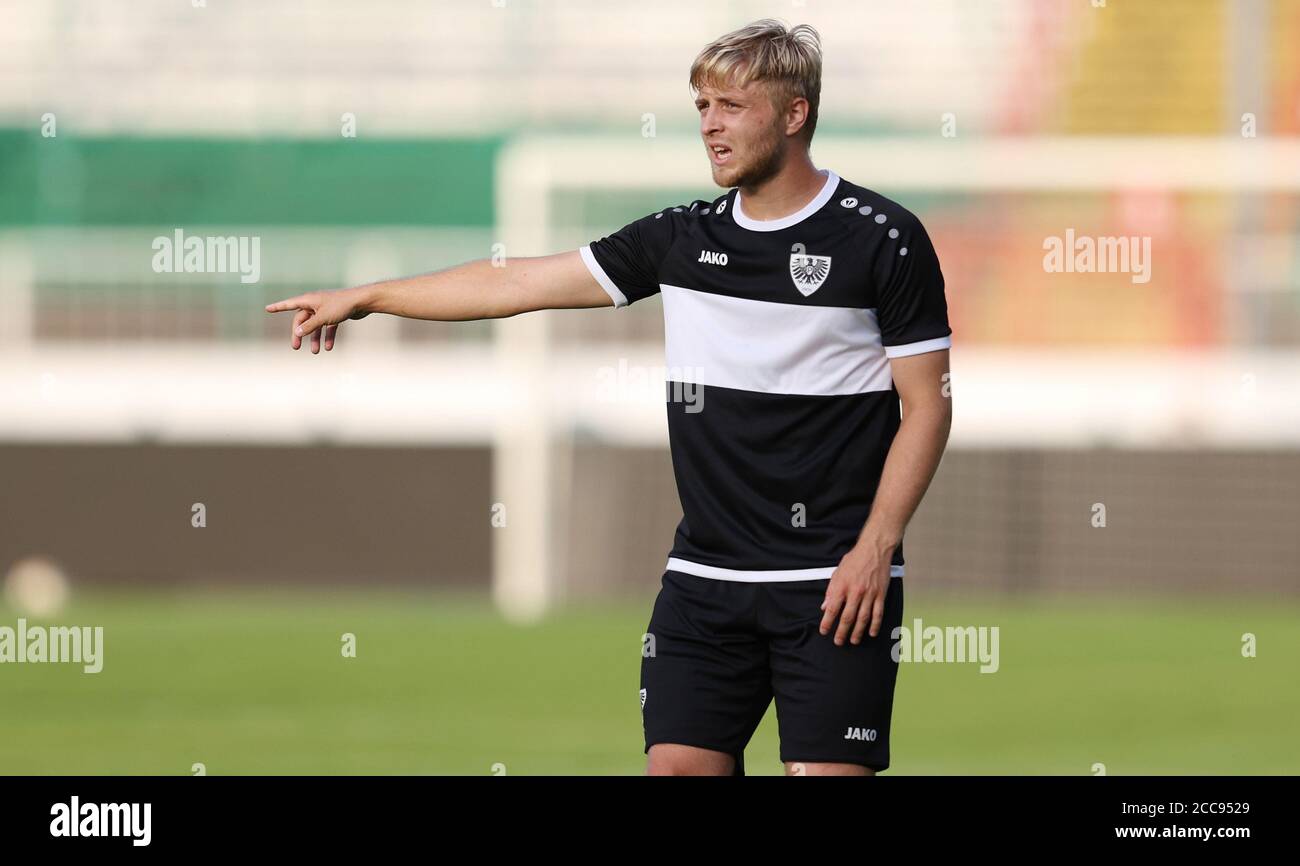 firo: 19.08.2020, Fuvuball: Fußball: Regionalliga: Testspielsaison 2020/21 SC Preuvuen Mvºnster, SCP, Preussen Münster Justin Mvvbius, Gesture - weltweit im Einsatz Stockfoto