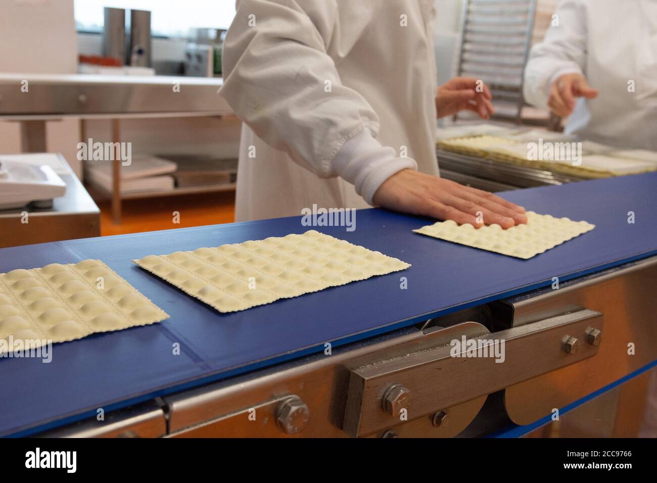 Herstellung von Ravioles du Dauphine (Dauphine ravioli) in den Räumlichkeiten der Firma Secrets de Ravioles, verkauft unter dem Markennamen '1228 My Ravioli. G.G.A. Stockfoto