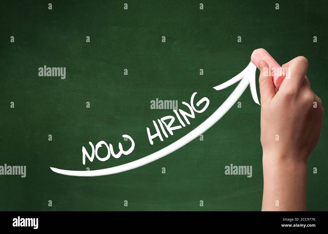 Hand Zeichnung JETZT EINSTELLUNG Inschrift mit weißer Kreide auf Tafel, Business Konzept Stockfoto