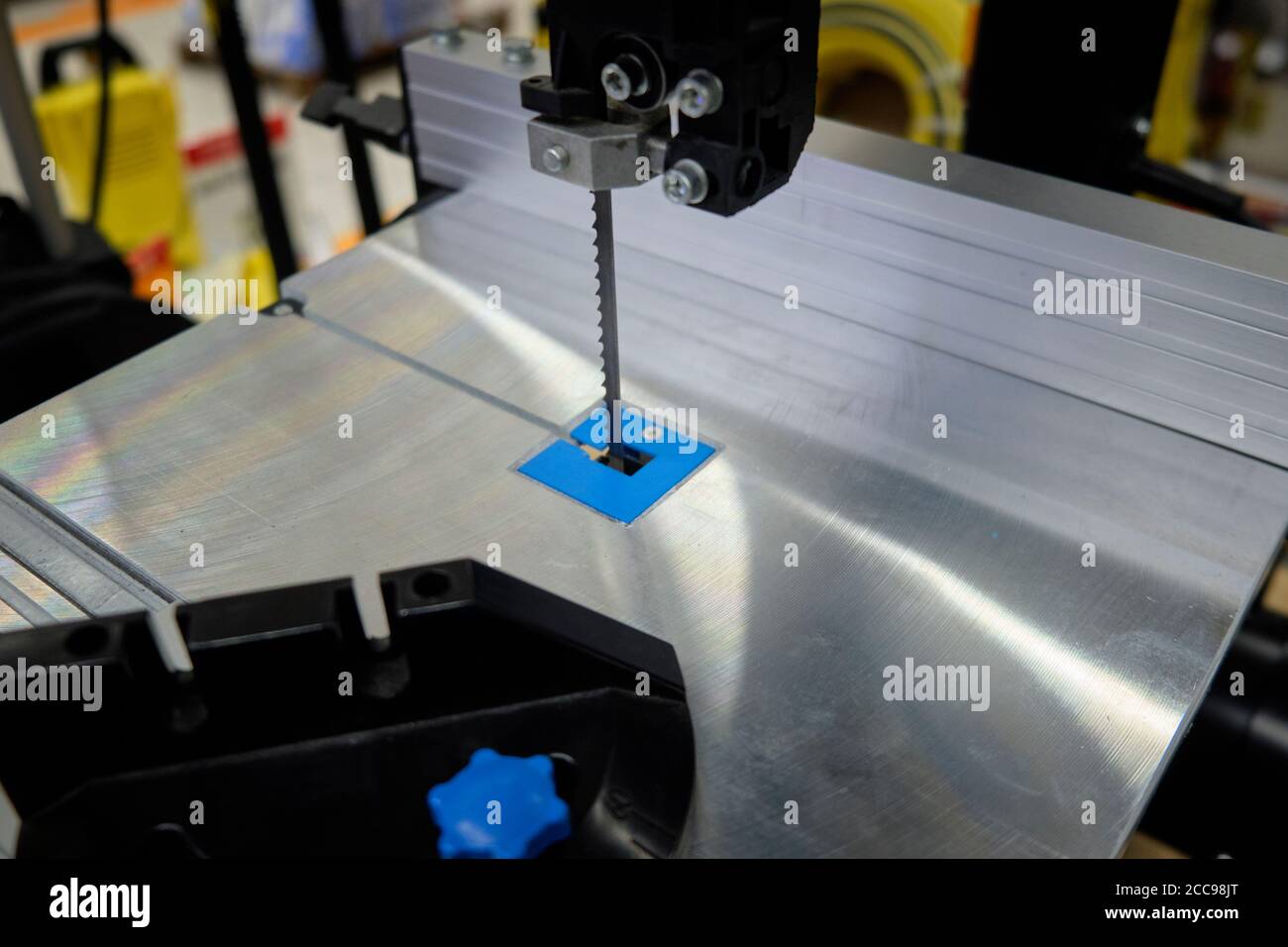 Brandneue elektrische Jig Sägemaschine Nahaufnahme. Stockfoto