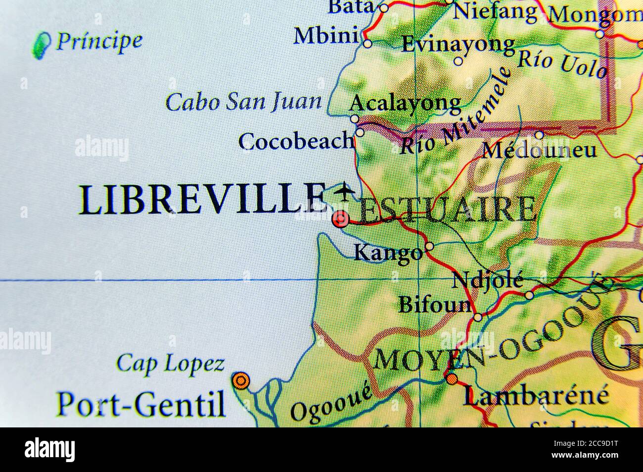 Geographische Karte von Gabun mit Hauptstadt Libreville Stockfoto