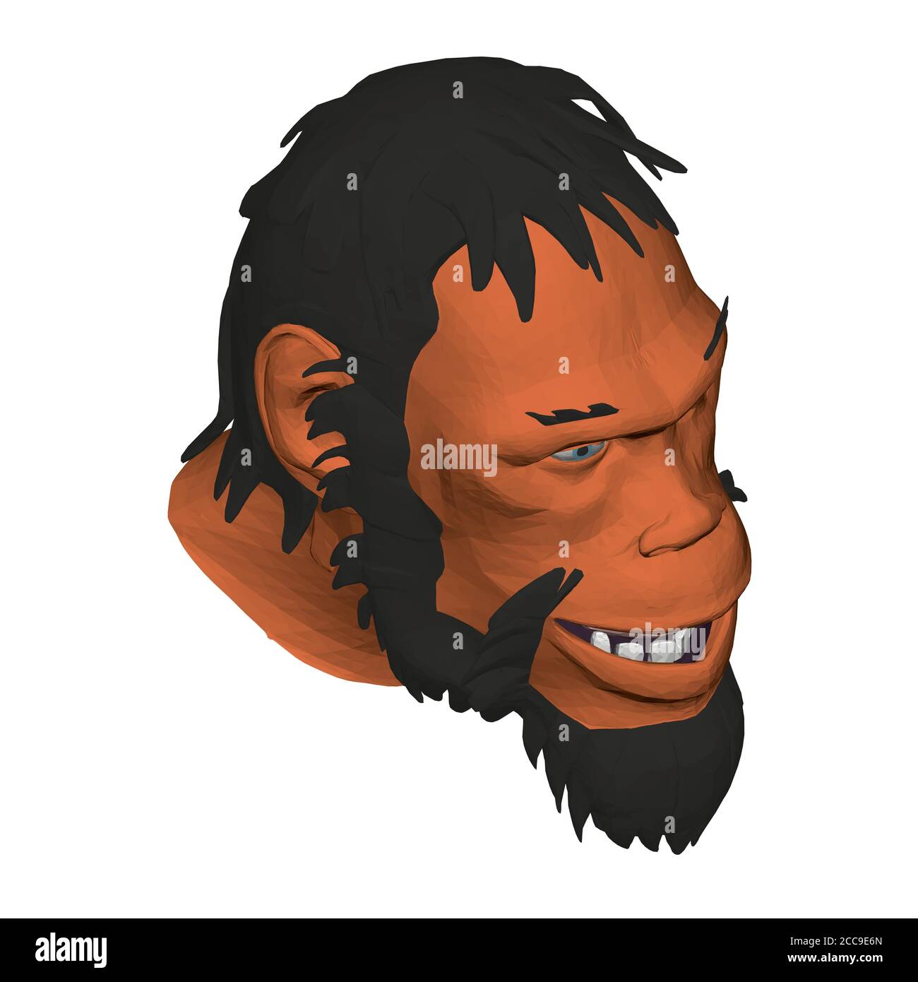 Niedriger Poly-Kopf eines Neandertalers. Polygonaler Kopf eines prähistorischen Menschen. Isometrische Ansicht. 3D. Vektorgrafik. Stock Vektor