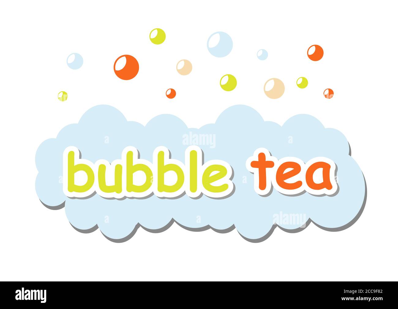 Illustration der Worte 'Bubble Tea' in einer Wolke mit Blasen schwimmen herum Stockfoto