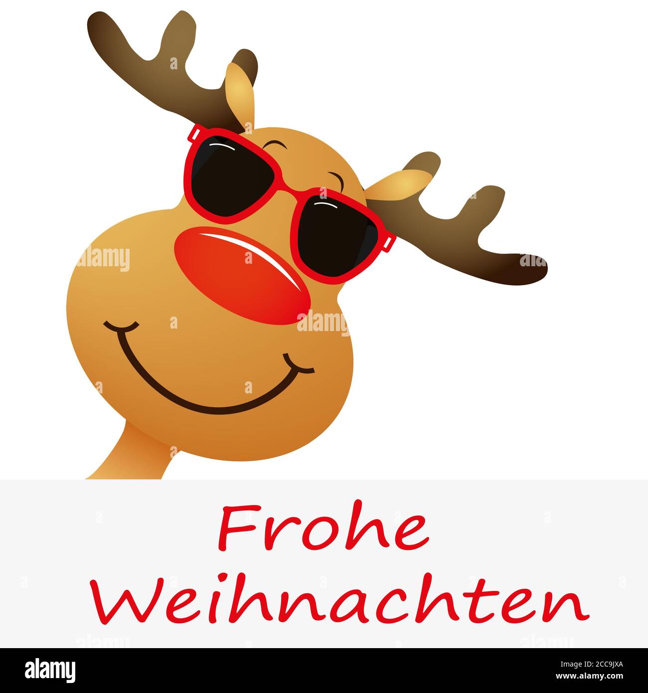 Lustiger Elch mit Sonnenbrille und einem Frohe Weihnachten - Merry  Weihnachten' auf weißem Hintergrund Stockfotografie - Alamy