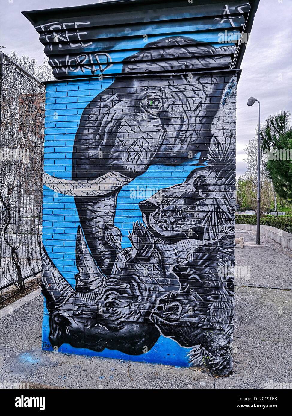 MADRID, SPANIEN - 08. März 2020: Elefante Rinoceronte Leon Animales Salvajes Vida Salvaje Freie Welt Stockfoto