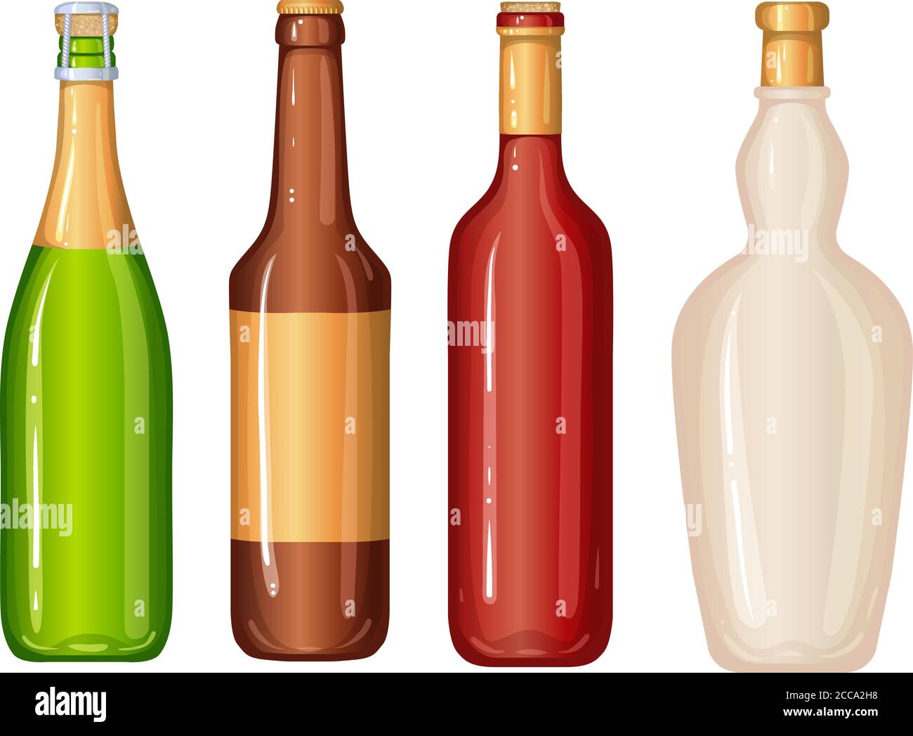 Vektorgrafik mit verschiedenen Flaschen für alkoholische Getränke. Isoliert auf weißem Hintergrund einstellen Stock Vektor