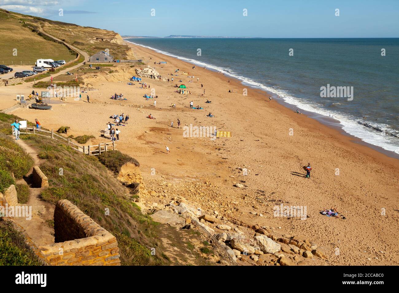 Hive Beach Sommer 2020, Burton Bradstock, Dorset, Großbritannien Stockfoto