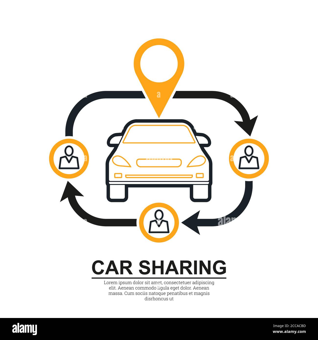 Carsharing. Gutes Schnäppchen. Ökonomie der Mittel.Schematisches Banner. Eine Vektorgrafik in flacher Form. Stock Vektor