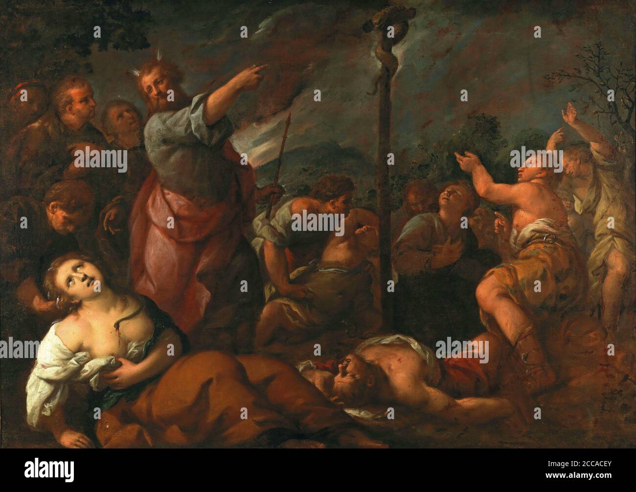 Moses und die Brazen Schlange. Museum: PRIVATE SAMMLUNG. Autor: GIUSEPPE NUVOLONE. Stockfoto