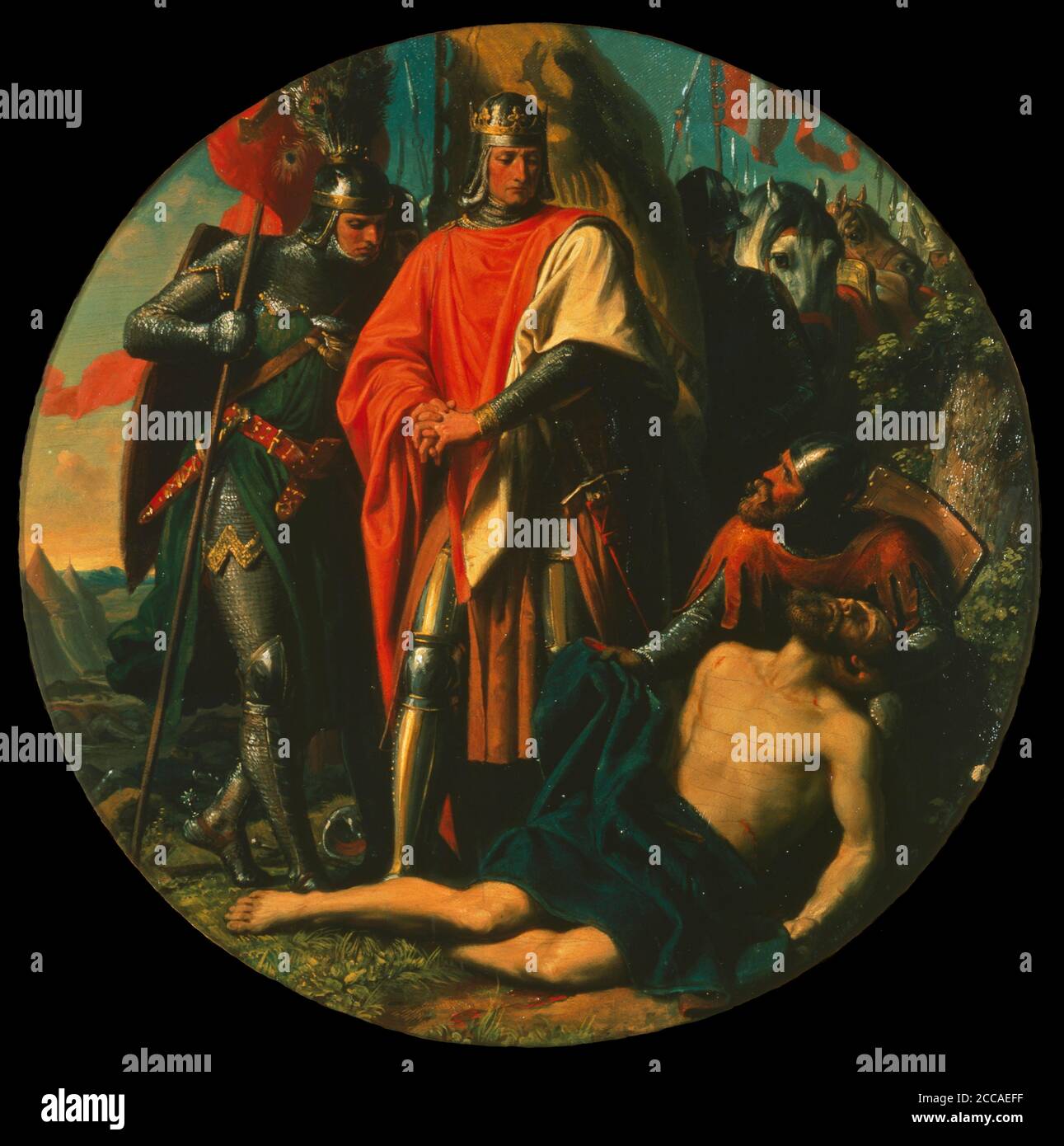 Rudolph I. auf dem Batlefield nach dem Sieg über Ottokar, 1278. Museum: Österreichische Galerie Belvedere, Wien. AUTOR: KARL VON BLAAS. Stockfoto