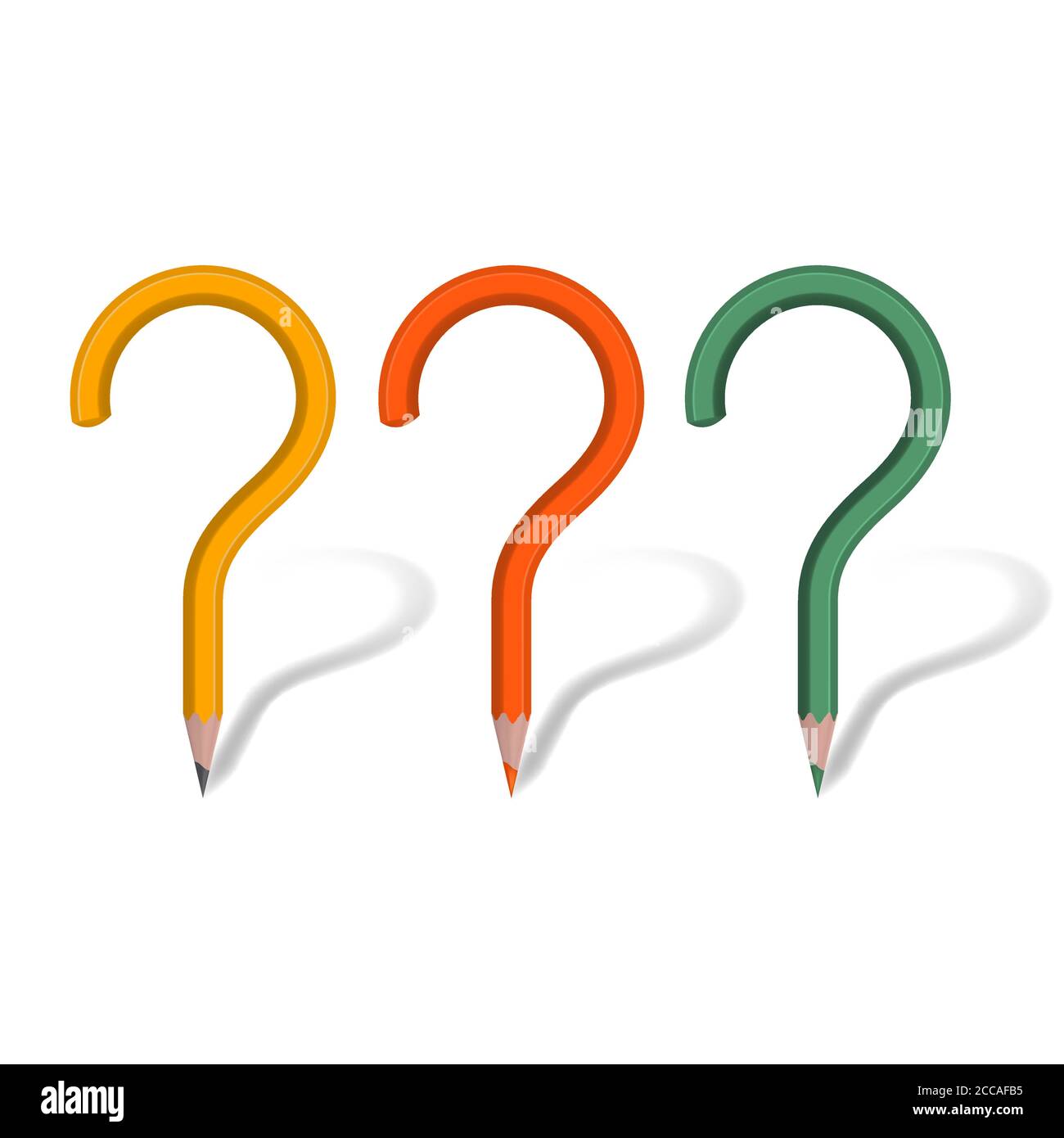 Bleistift Fragezeichen. Satz von mehrfarbigen Zeichenwerkzeugen von unregelmäßiger Form. Konzept eines Problems. Ein realistisches Element für Design.3D. Vektorgrafik Stock Vektor