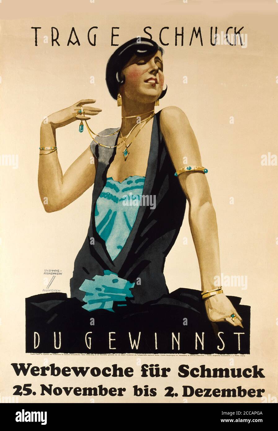 Tragen Sie Schmuck - es wird gewinnen. Werbeschmuckwoche. Museum: PRIVATE SAMMLUNG. Autor: LUDWIG HOHLWEIN. Stockfoto