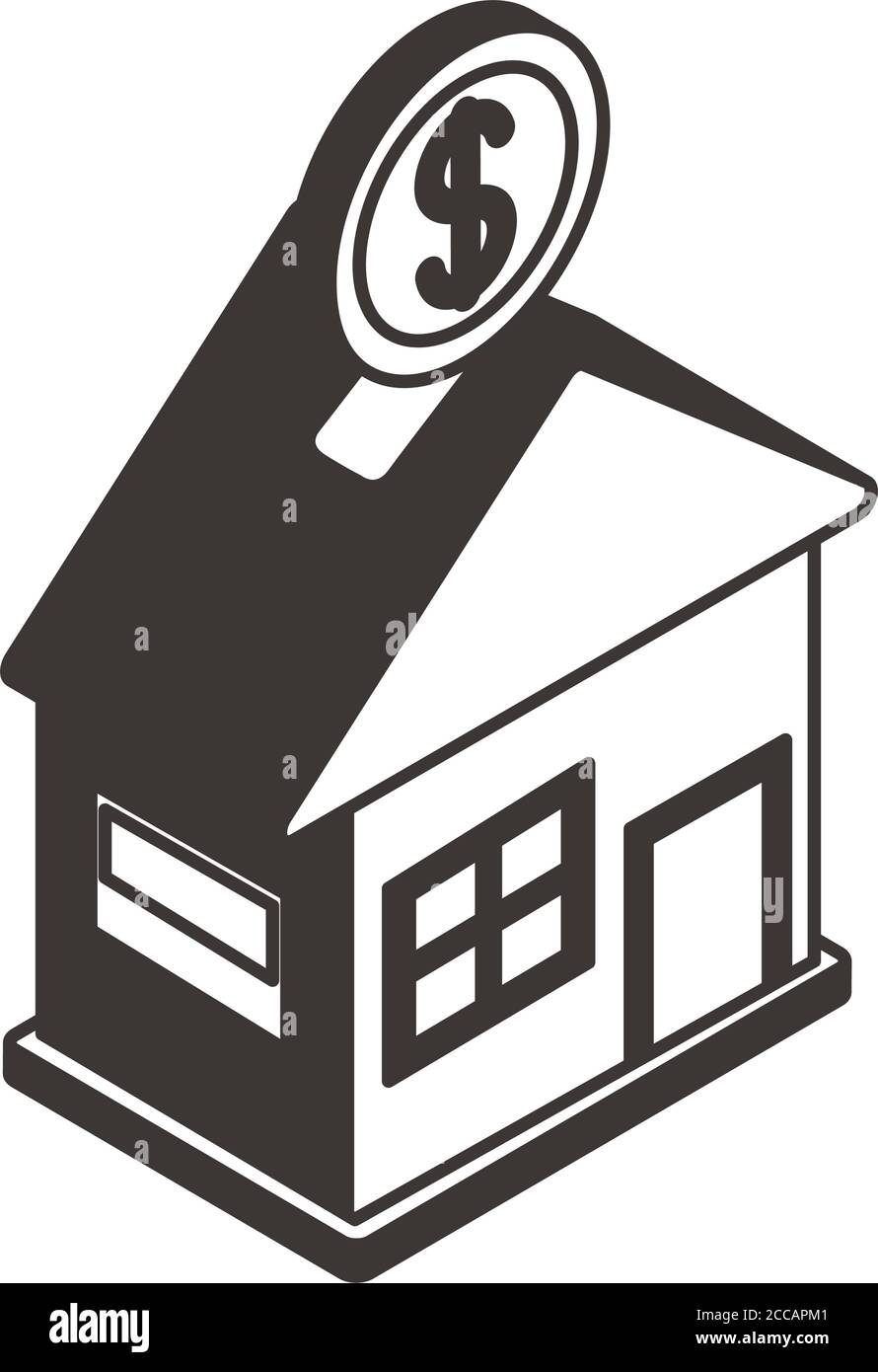 Startseite wtih Münze Investition Linie Stil Symbol Vektor Illustration Design Stock Vektor