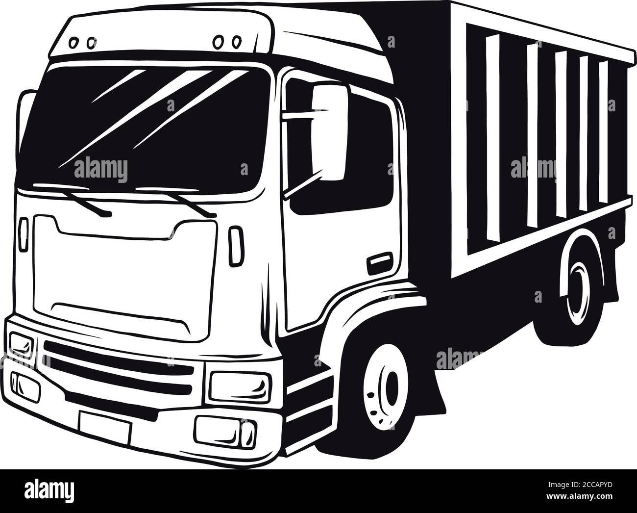 American Truck Trailer schwarz-weiß Illustration isoliert auf weiß Stock Vektor