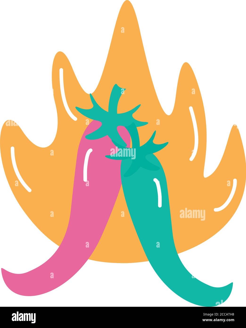 Chili Peppers heißes Gemüse auf Feuer flach Stil Symbol Vektor Illustrationsdesign Stock Vektor