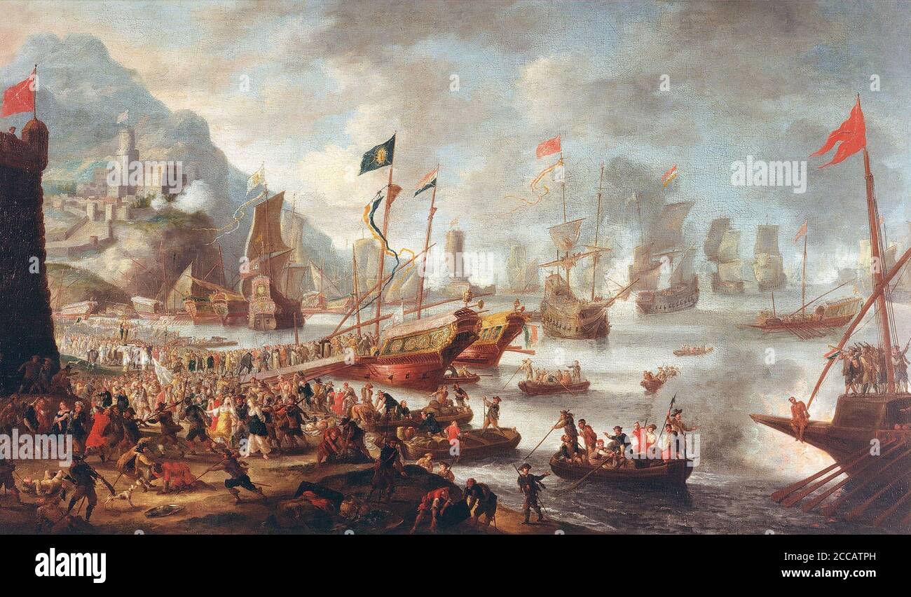 Die Schlacht von Lepanto: Der Sieg. Museum: Sint-Pauluskerk, Antwerpen. Autor: Peeters, Jan, der Ältere. Stockfoto