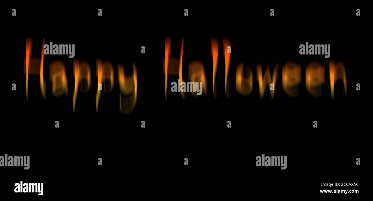 'Happy Halloween' Banner in Bewegung verschwommener Text in Gelb und Orange auf schwarzem Hintergrund, Konzept für Party, Feiertag, Oktober, Einladung, Karte Stockfoto