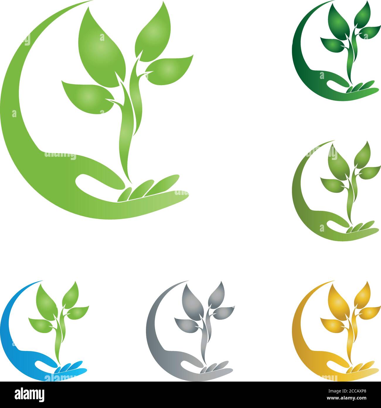 Hände, Blätter, Naturheilkunde, Wellness, Logo Stock Vektor