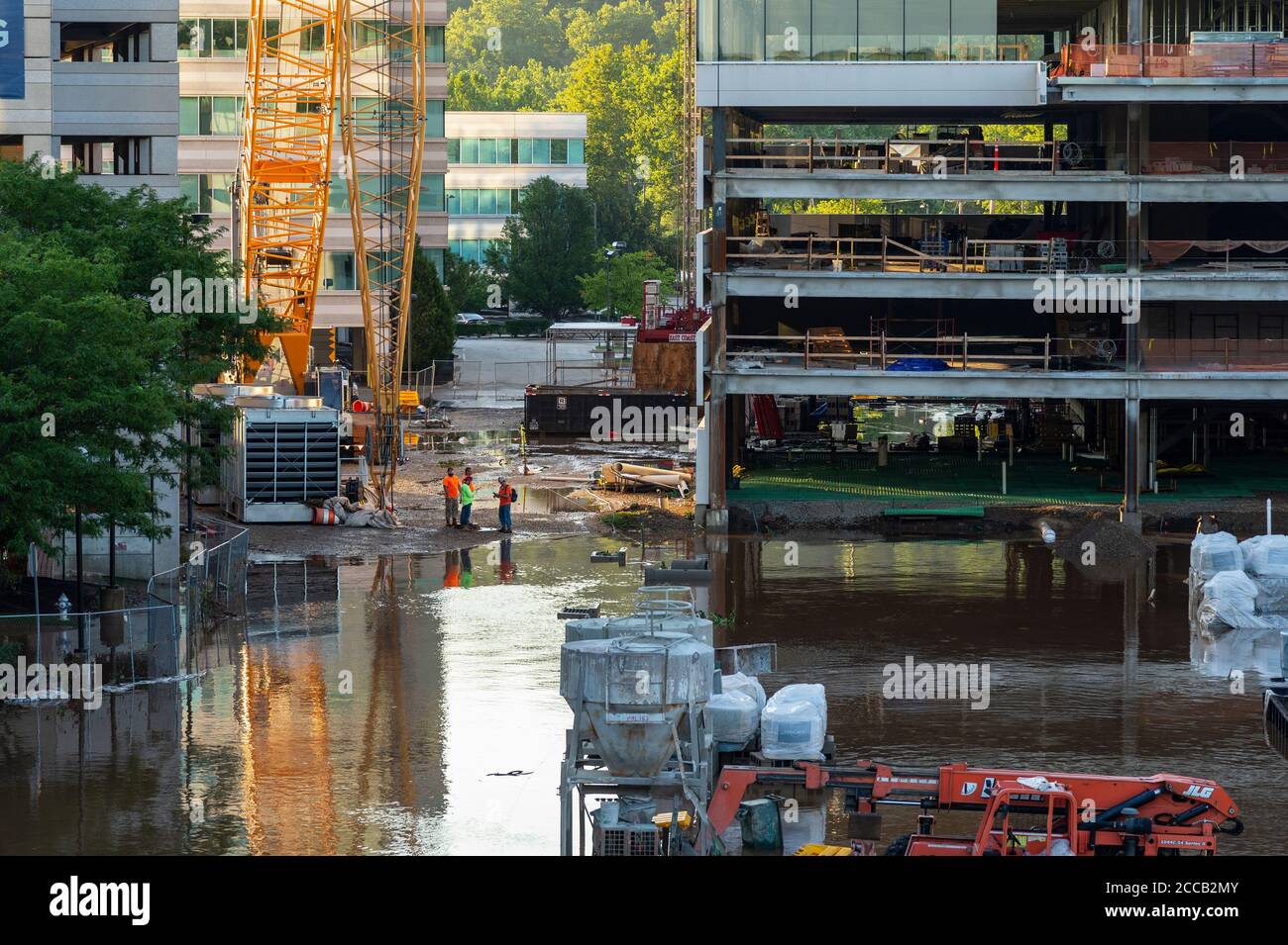 Überflutete Baustelle Stockfoto