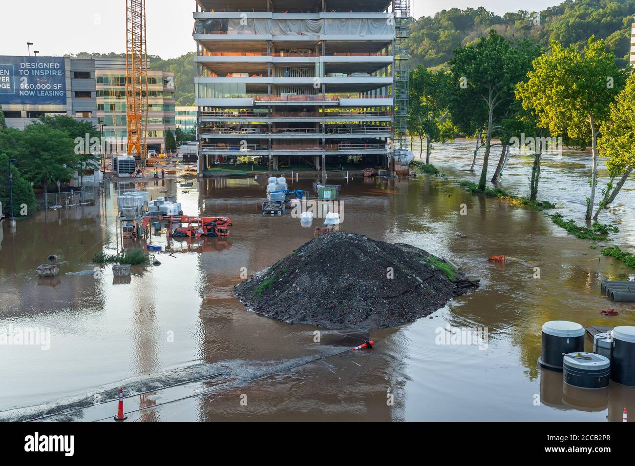 Überflutete Baustelle Stockfoto