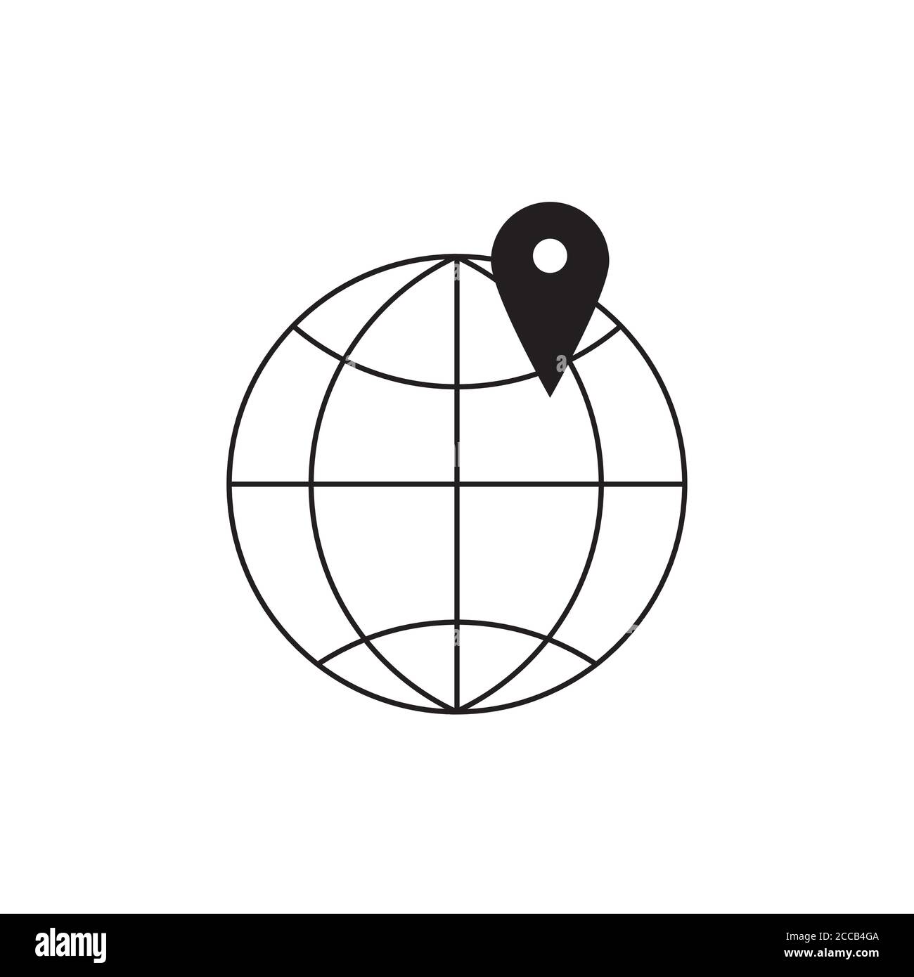 Weltplanet mit Karte Pin Symbol Vektor. Globe Symbol und Standort Punkt, SEO, Homepage-Zeichen in der Gliederungsdarstellung Stock Vektor