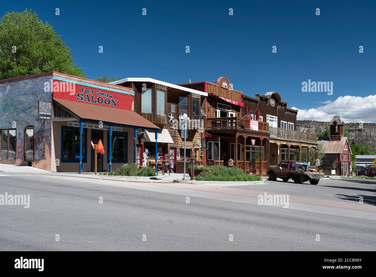 Blick auf die historische Westernstadt Ridgway in der San Juan Mountains in Colorado Stockfoto