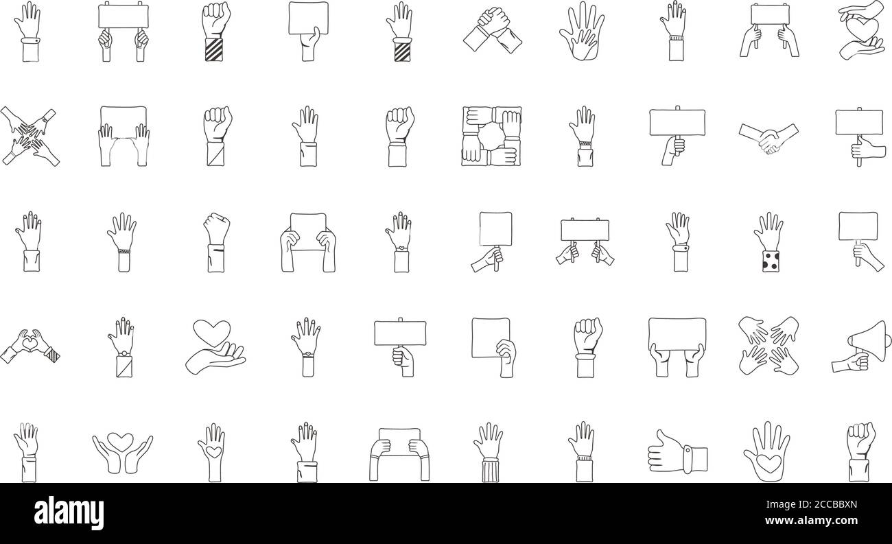 Bündel von fünfzig Händen Protest Set Icons Vektor Illustration Design Stock Vektor