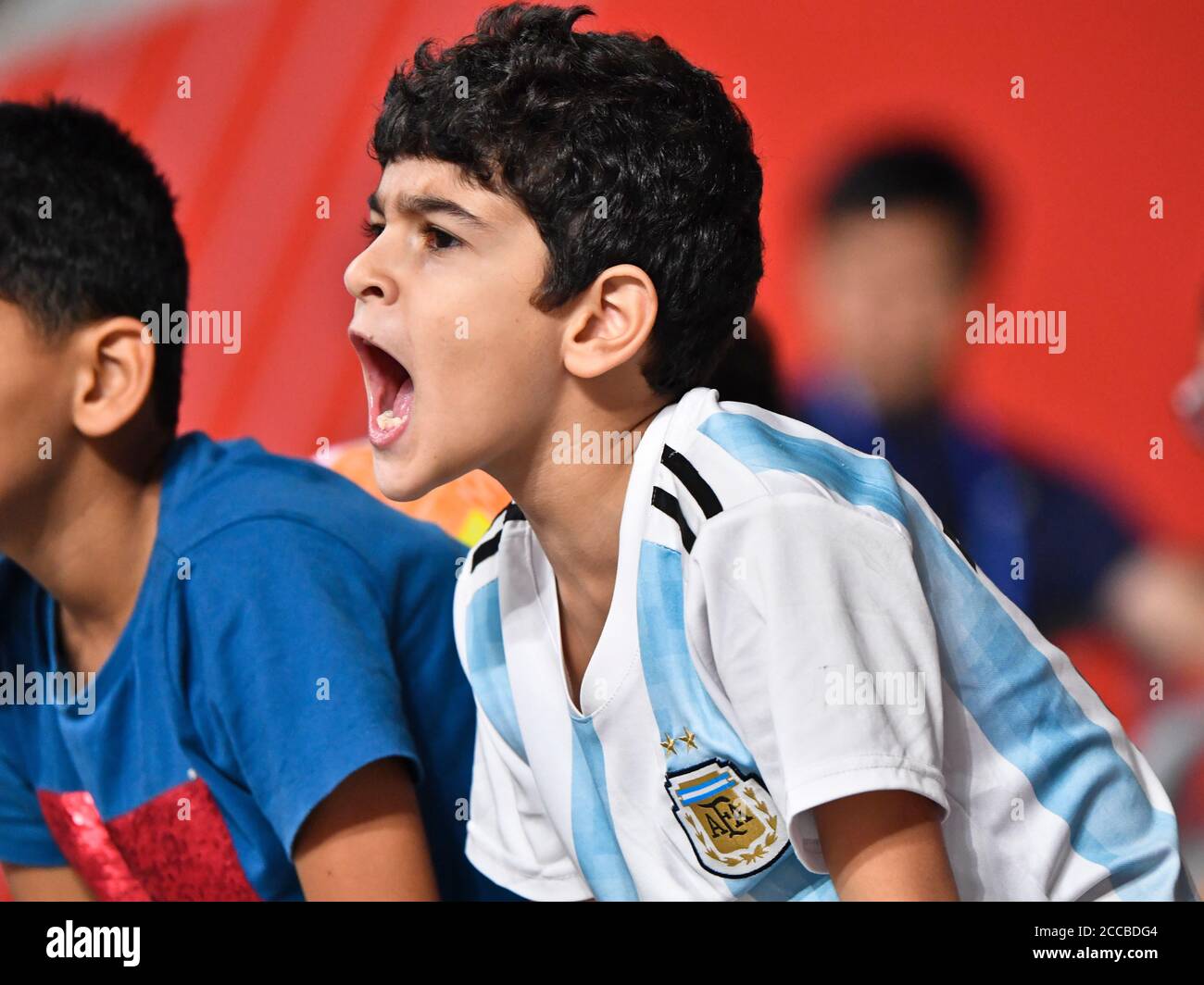 Argentinischer junger Fan. Khalifa International Stadium, Doha, Katar Stockfoto