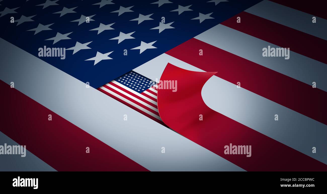 Geheimes Amerika und tiefes staatspolitisches Konzept und politisches Symbol der Vereinigten Staaten einer unterirdischen Regierungsbürokratie mit 3D-Illustration. Stockfoto